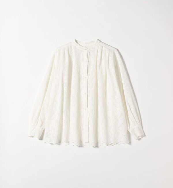 SHIPS any「SHIPS any:〈手洗い可能〉フラワー メッシュ レース バンドカラー タック シャツ」|シャツ・ブラウス|