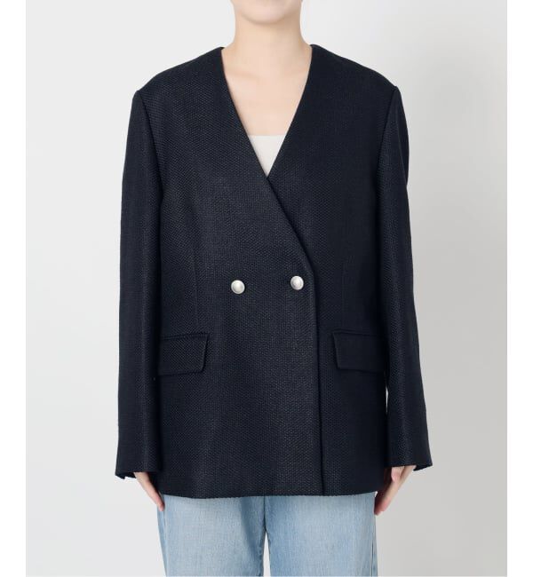 IENA「&NAVY ツィーディーダブルジャケット」|ノーカラージャケット|