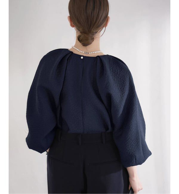 IENA「&NAVY オーガンジージャガードタックブラウス」|シャツ・ブラウス|ネイビー