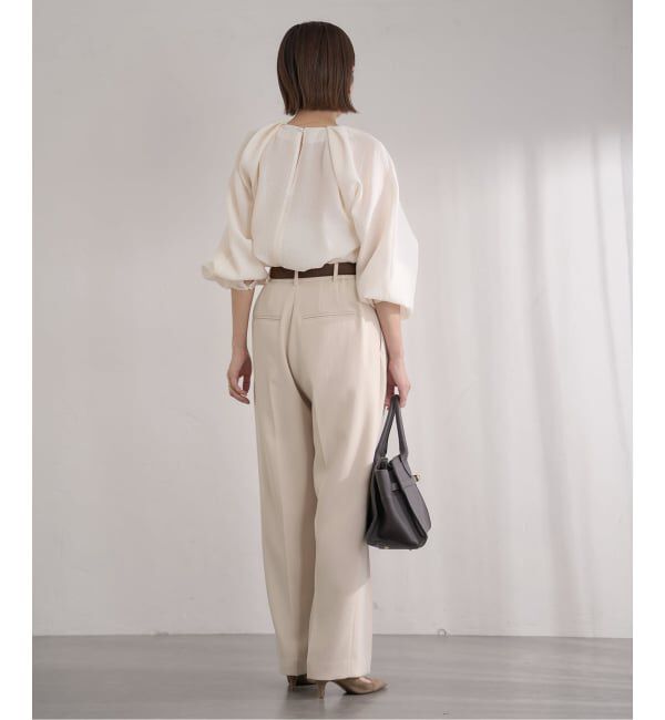 IENA「&NAVY ジョーゼットサイドゴムタックパンツ」|スラックス|