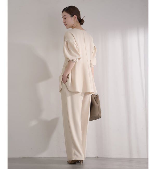 IENA「&NAVY ジョーゼットサイドゴムタックパンツ」|スラックス|