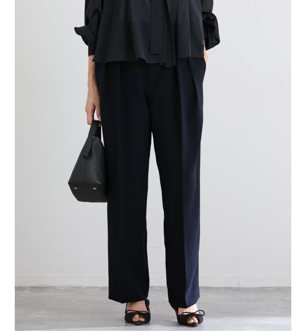 IENA「&NAVY ジョーゼットサイドゴムタックパンツ」|スラックス|