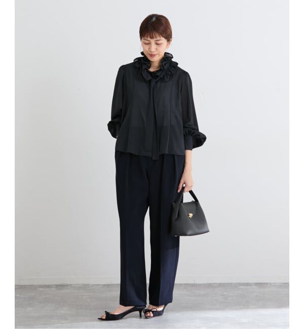 IENA「&NAVY ジョーゼットサイドゴムタックパンツ」|スラックス|