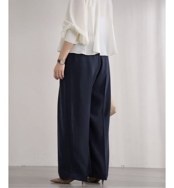 IENA「&NAVY ジョーゼットサイドゴムタックパンツ」|スラックス|