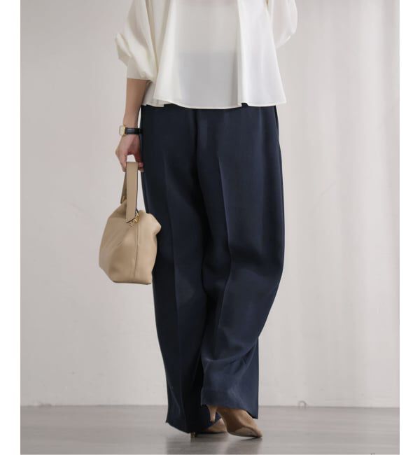 IENA「&NAVY ジョーゼットサイドゴムタックパンツ」|スラックス|