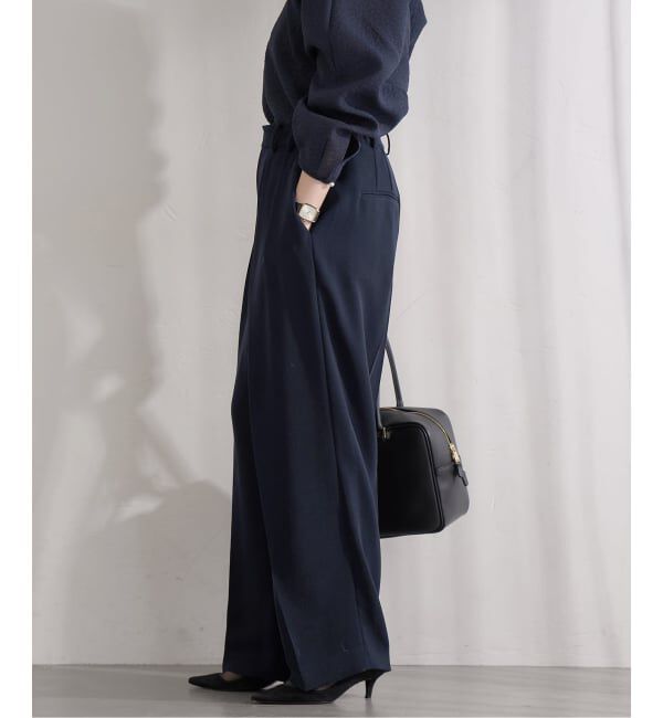 IENA「&NAVY ジョーゼットサイドゴムタックパンツ」|スラックス|