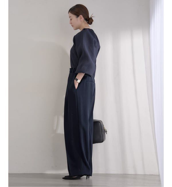 IENA「&NAVY ジョーゼットサイドゴムタックパンツ」|スラックス|