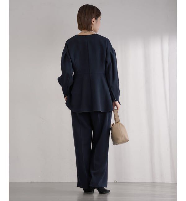IENA「&NAVY ジョーゼットサイドゴムタックパンツ」|スラックス|