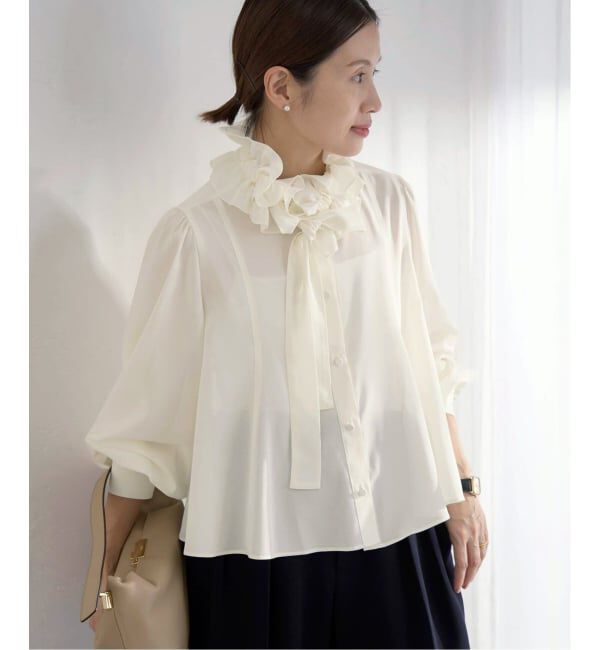 IENA「《追加予約》&NAVYシアーボウタイブラウス」|シャツ・ブラウス|ホワイト B