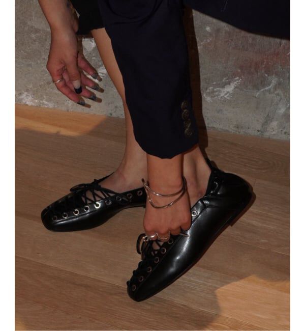 PULP「GANNI / ガニー Eyelets Lace Up Ballerina Crinkle」|バレエシューズ|