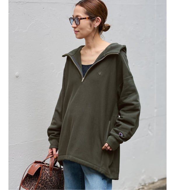 FRAMeWORK「Champion 別注REVERSE WEAVE11.5OZフードハーフジップドロストプルオーバー」|スウェット・ジャージ|