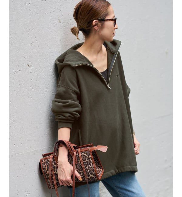 FRAMeWORK「Champion 別注REVERSE WEAVE11.5OZフードハーフジップドロストプルオーバー」|スウェット・ジャージ|