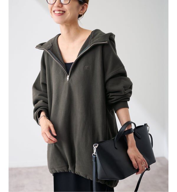 FRAMeWORK「Champion 別注REVERSE WEAVE11.5OZフードハーフジップドロストプルオーバー」|スウェット・ジャージ|