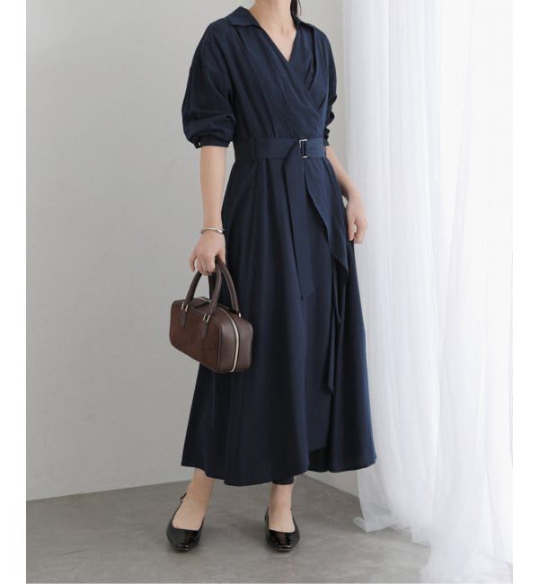  「【洗える】カシュクールシャツワンピース」|ワンピース|