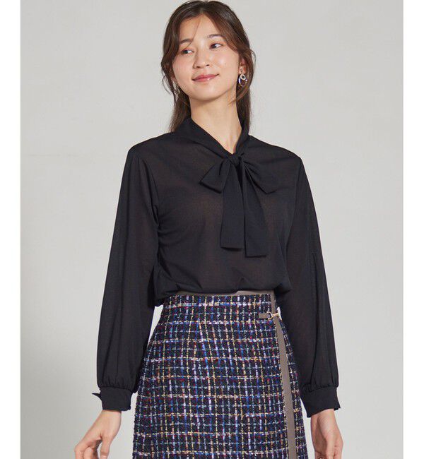 ANY SIS「【前後着用可能】シアー2WAYボウタイ プルオーバー」|シャツ・ブラウス|ブラック