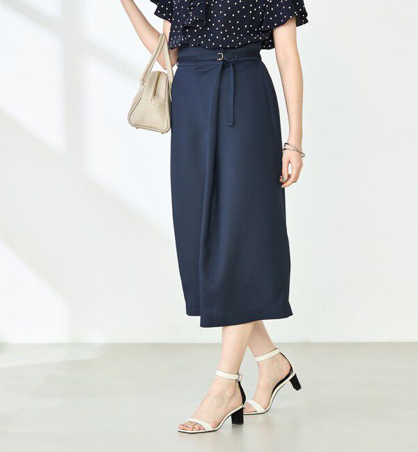 NOLLEY'S「ウォッシャブル片タック タイトミディスカート」|タイト|ネイビー