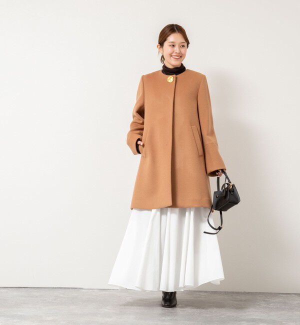 NOLLEY'S「ブローチ付きAラインノーカラーコート」|ノーカラーコート|