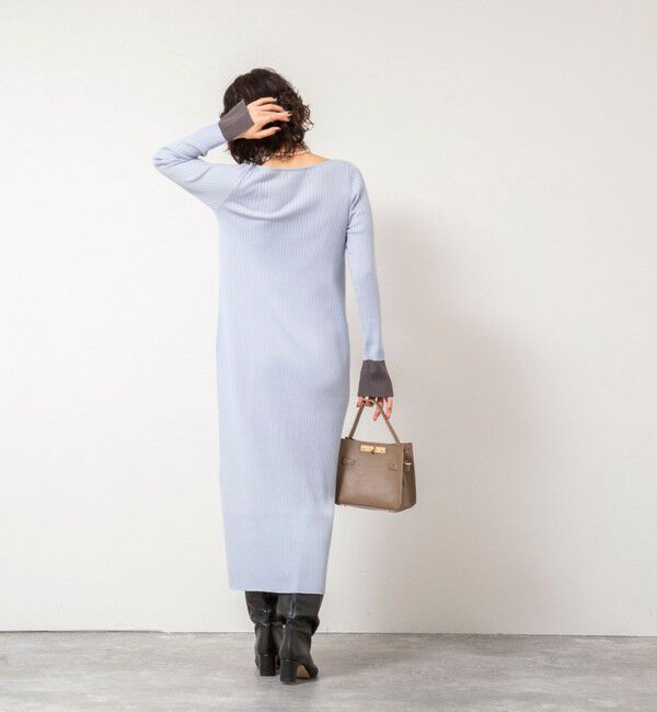 NOLLEY'S sophi「《手洗い可能》ウール混ワイドリブ袖口配色ロングワンピース」|ワンピース|