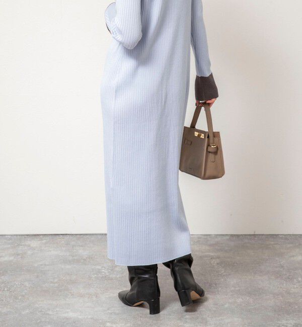 NOLLEY'S sophi「《手洗い可能》ウール混ワイドリブ袖口配色ロングワンピース」|ワンピース|