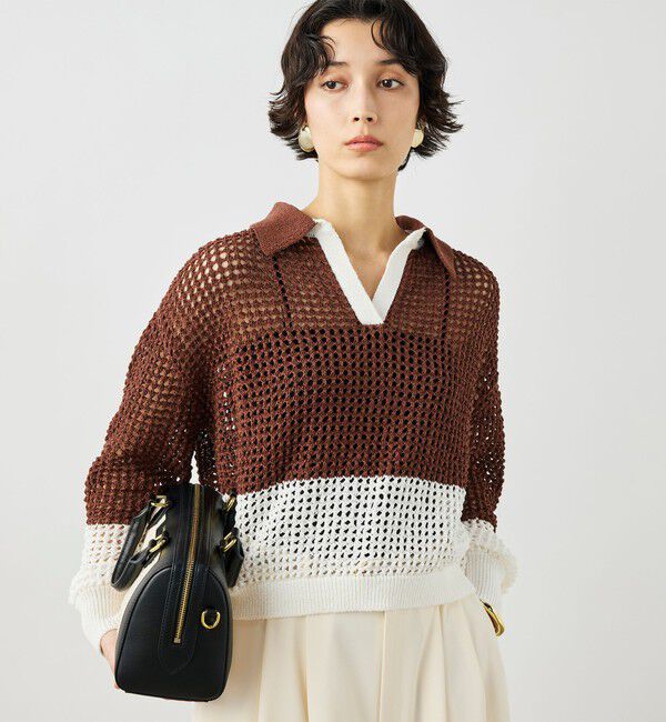 NOLLEY'S「《手洗い可能》テープメッシュ編ポロプルオーバー」|ニット・セーター|