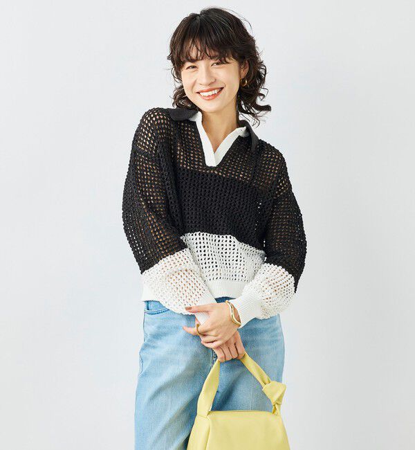 NOLLEY'S「《手洗い可能》テープメッシュ編ポロプルオーバー」|ニット・セーター|