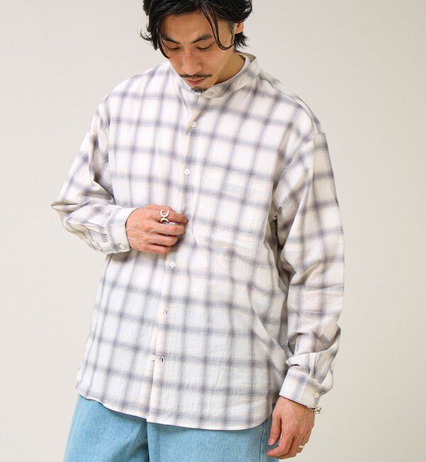 GLOSTER「【夏まで使える】テクスチャーバンドカラーチェックシャツ」|シャツ・ブラウス|