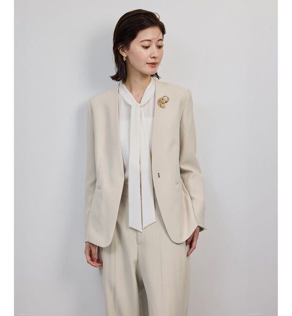 ROPE「トリアセダブルクロスＶネックジャケット/イージーケア」|ノーカラージャケット|