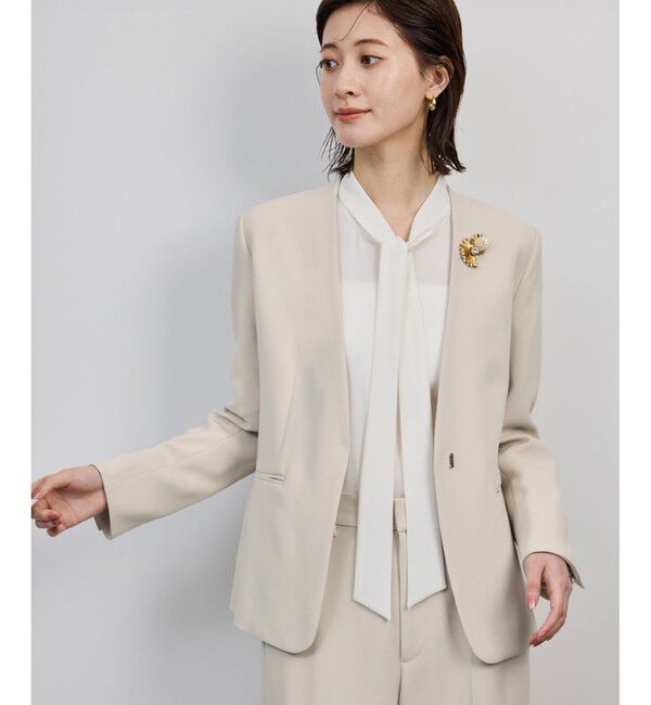 ROPE「トリアセダブルクロスＶネックジャケット/イージーケア」|ノーカラージャケット|