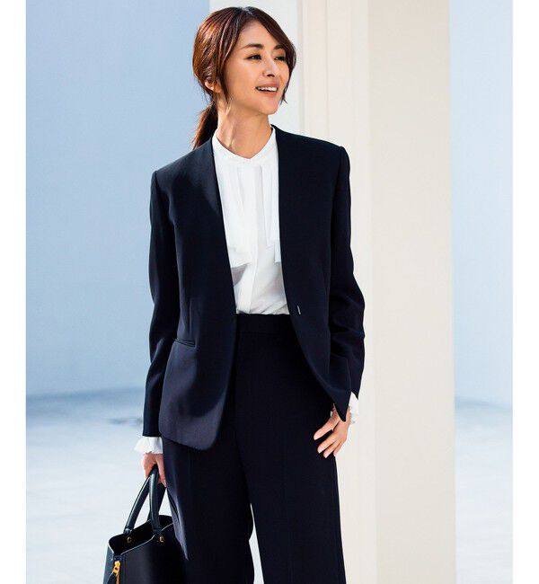 ROPE「トリアセダブルクロスＶネックジャケット/イージーケア」|ノーカラージャケット|