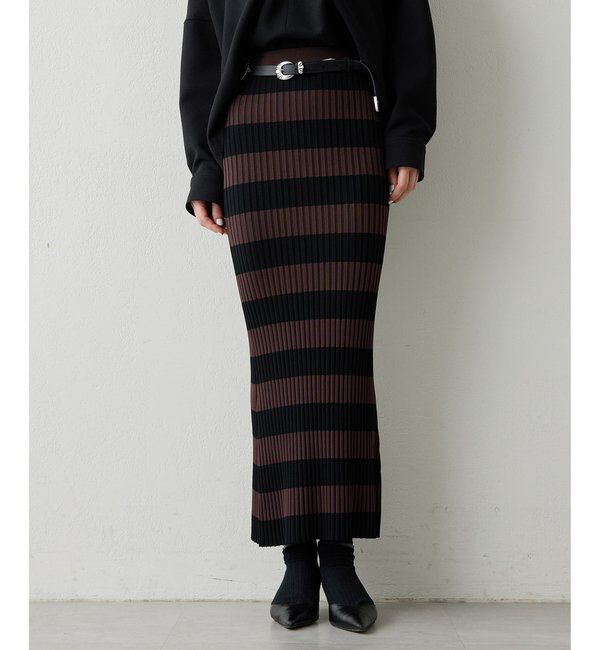  「ボーダーニットフィットスカート」|スカート|