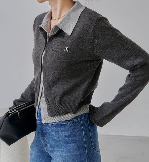  「レイヤードポロニットカーディガン」|カーディガン|