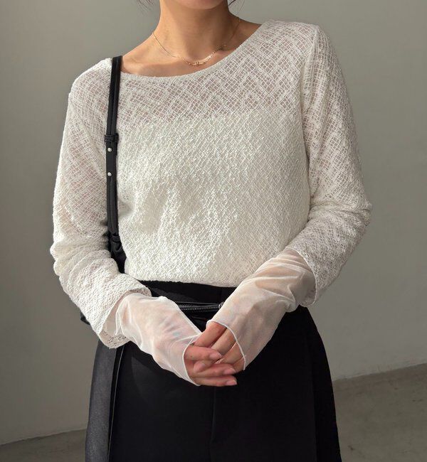  「袖シアーレースT」|Tシャツ・カットソー|