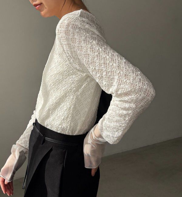  「袖シアーレースT」|Tシャツ・カットソー|