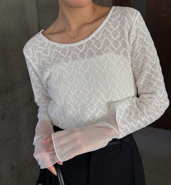  「袖シアーレースT」|Tシャツ・カットソー|