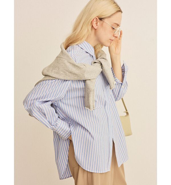 Rouge vif「コットンマルチストライプビッグシャツ」|シャツ・ブラウス|サックスブルー