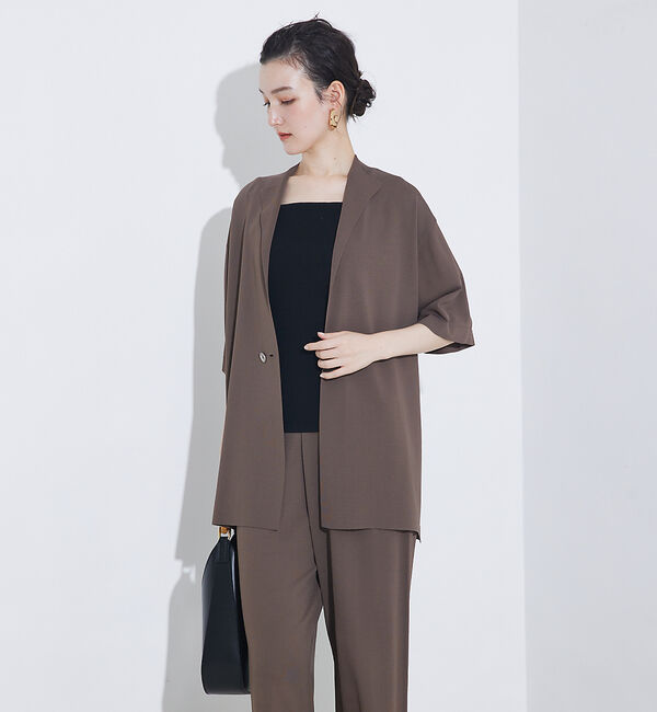 qualite「【セットアップ対応】接触冷感/レーヨンナイロンニットジャケット」|その他|ブラウン