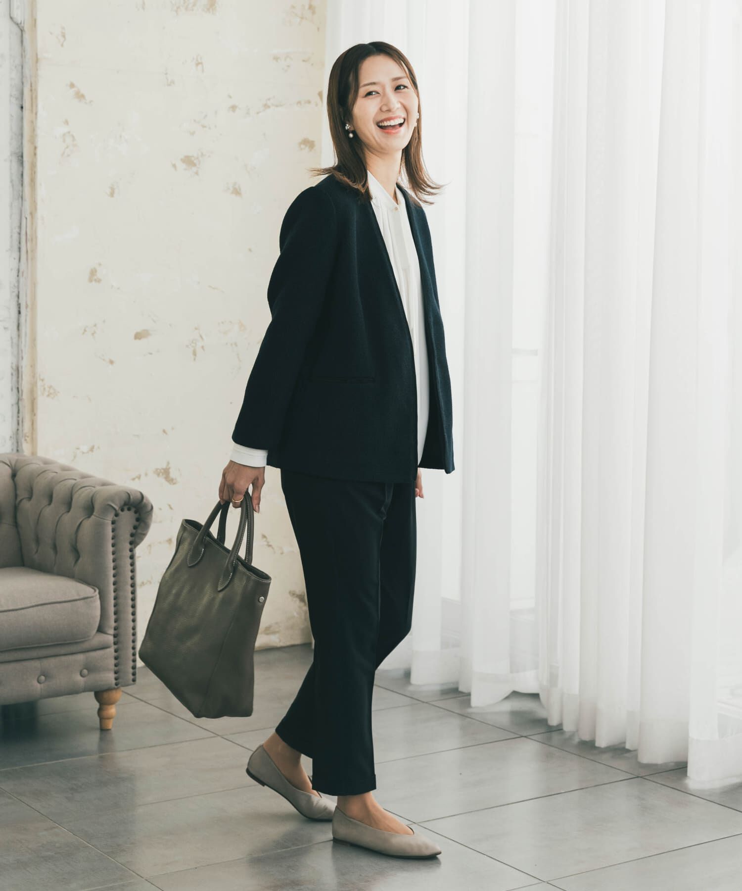 URBAN RESEARCH DOORS「リボンポイントタックブラウス」|シャツ・ブラウス|