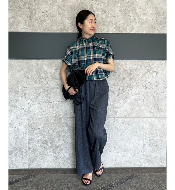 le.coeur blanc「《手洗い可能》チェックハイネックギャザードルマンフレンチブラウス」|シャツ・ブラウス|