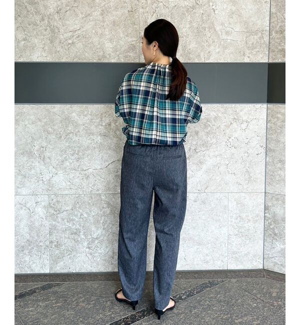 le.coeur blanc「《手洗い可能》チェックハイネックギャザードルマンフレンチブラウス」|シャツ・ブラウス|