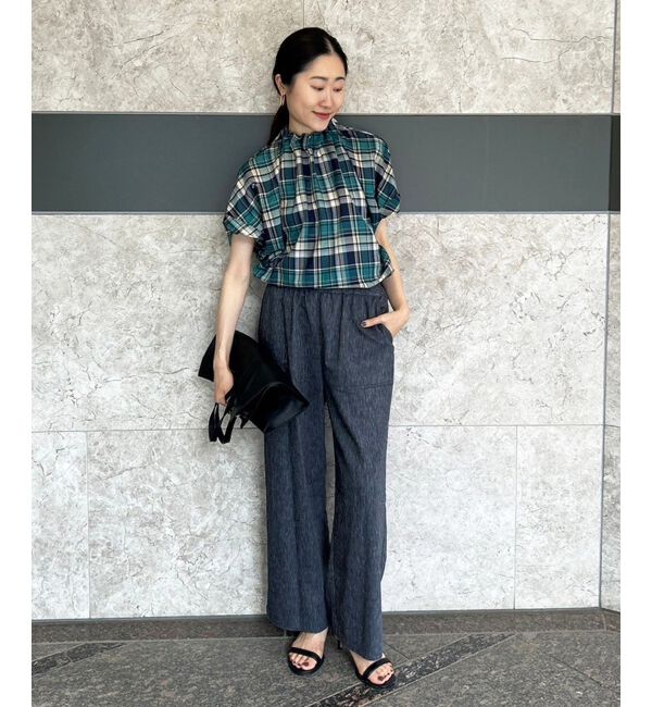 le.coeur blanc「《手洗い可能》チェックハイネックギャザードルマンフレンチブラウス」|シャツ・ブラウス|