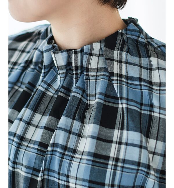 le.coeur blanc「《手洗い可能》チェックハイネックギャザードルマンフレンチブラウス」|シャツ・ブラウス|