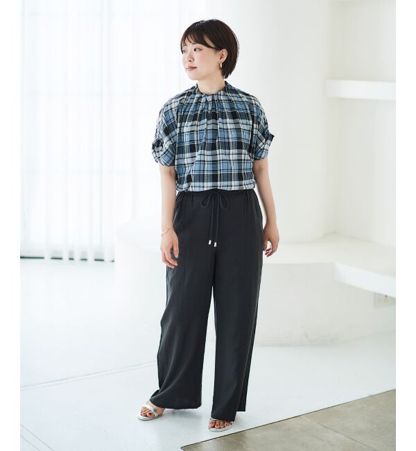 le.coeur blanc「《手洗い可能》チェックハイネックギャザードルマンフレンチブラウス」|シャツ・ブラウス|