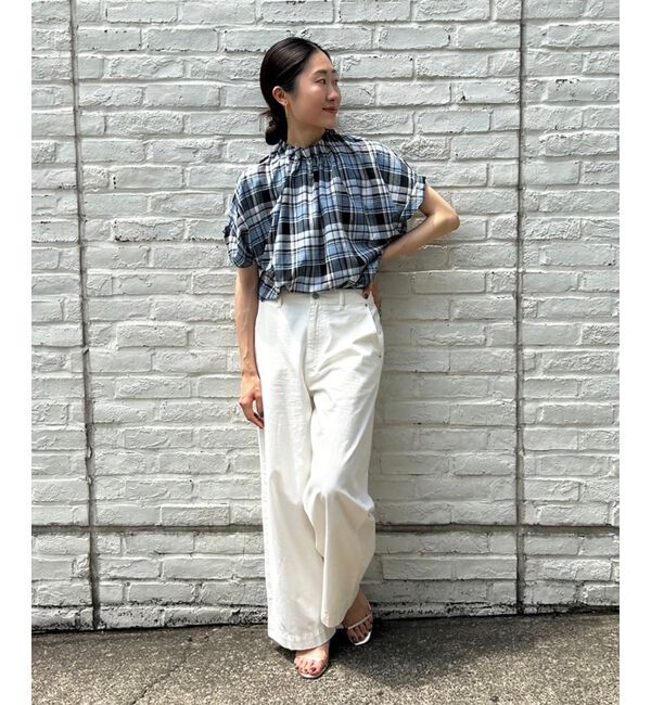 le.coeur blanc「《手洗い可能》チェックハイネックギャザードルマンフレンチブラウス」|シャツ・ブラウス|