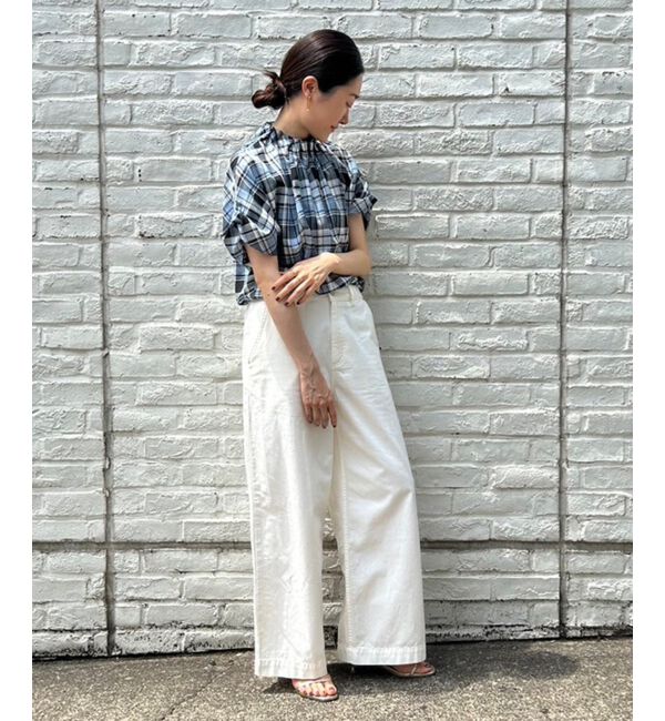 le.coeur blanc「《手洗い可能》チェックハイネックギャザードルマンフレンチブラウス」|シャツ・ブラウス|