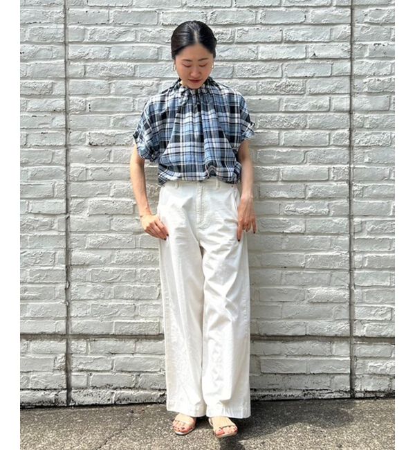 le.coeur blanc「《手洗い可能》チェックハイネックギャザードルマンフレンチブラウス」|シャツ・ブラウス|