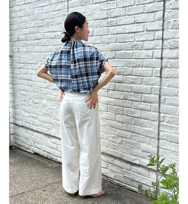 le.coeur blanc「《手洗い可能》チェックハイネックギャザードルマンフレンチブラウス」|シャツ・ブラウス|