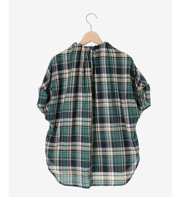 le.coeur blanc「《手洗い可能》チェックハイネックギャザードルマンフレンチブラウス」|シャツ・ブラウス|