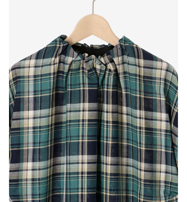 le.coeur blanc「《手洗い可能》チェックハイネックギャザードルマンフレンチブラウス」|シャツ・ブラウス|