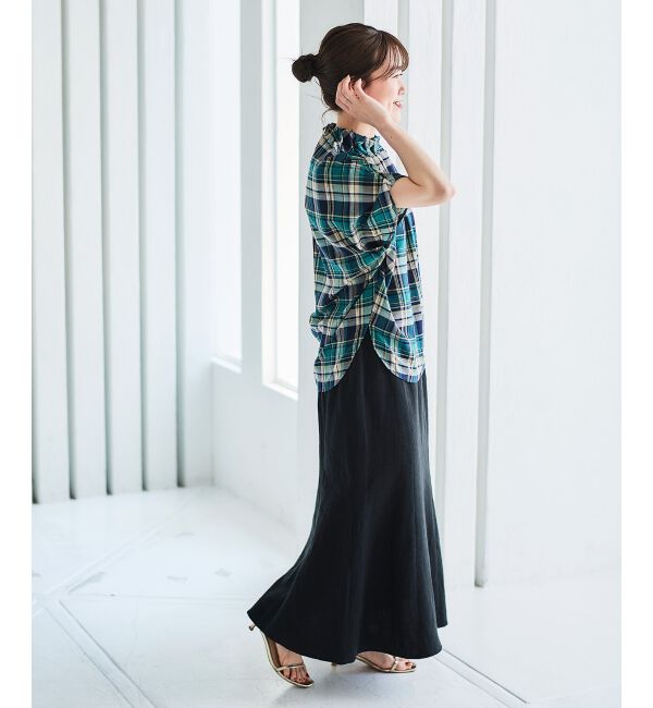 le.coeur blanc「《手洗い可能》チェックハイネックギャザードルマンフレンチブラウス」|シャツ・ブラウス|