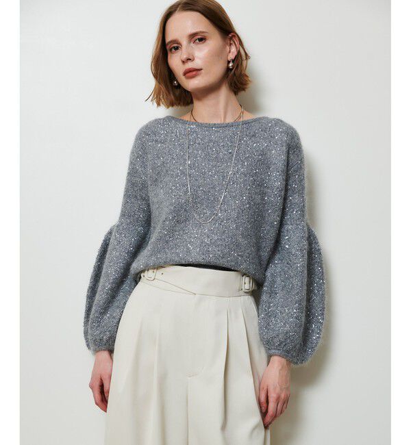 allureville「モヘヤ混スパンコールプルオーバー」|ニット・セーター|グレー